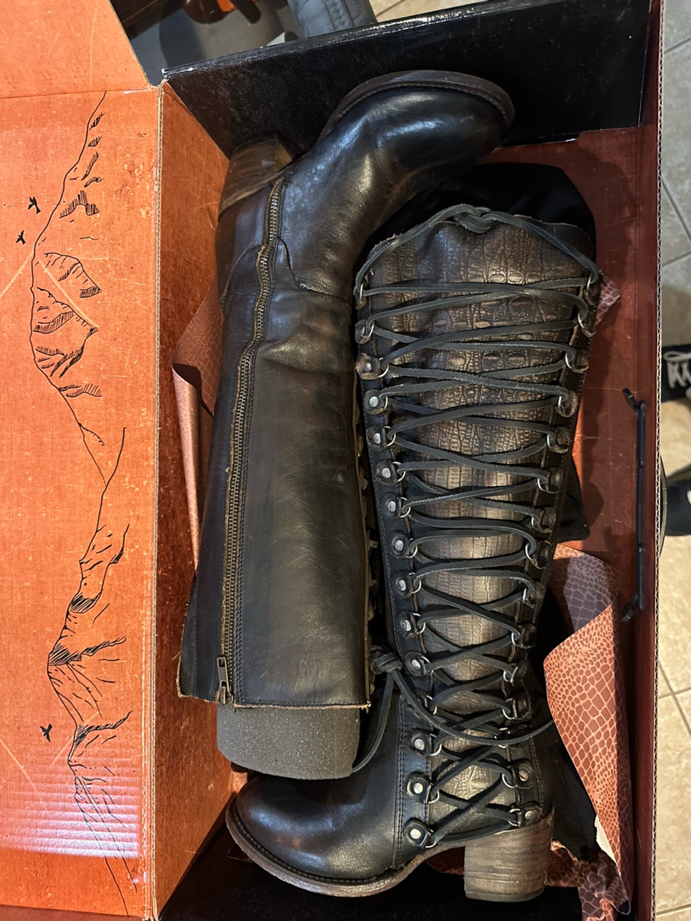 freebird Black Lace-Up Knee-High Leather Boots